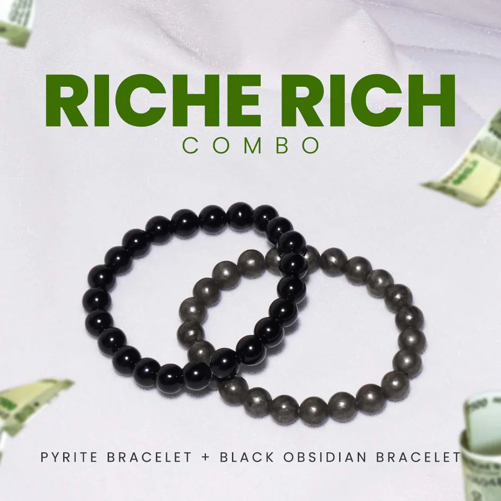 Riche Rich Combo (Pyrite bracelet + Black Obsidian Bracelet)